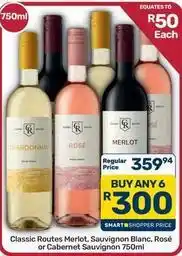 Pick n Pay Hypermarket Classic routes merlot, sauvignon blanc, rosé or cabernet sauvignon offer