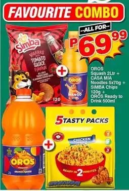 Choppies Oros Squash + Casa mia noodles + Simba chips + Oros ready to drink offer