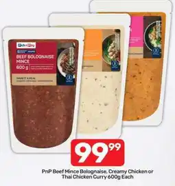 Pick n Pay PnP Beef Mince Bolognaise, Creamy Chicken or Thai Chicken Curry 600g Each offer