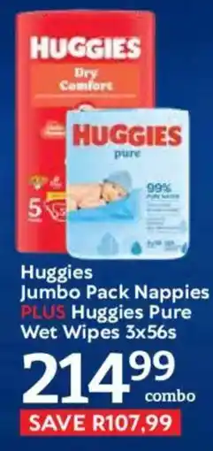 Oxford Freshmarket Huggies Jumbo Pack Nappies PLUS Huggies Pure Wet Wipes offer