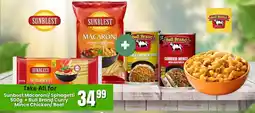 Super Save Sunbest Macaroni/Sphagetti + Bull Brand Curry Mince Chicken/Beef offer