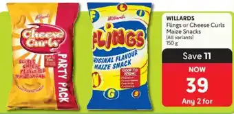 Willards Flings or Cheese Curls Maize Snacks