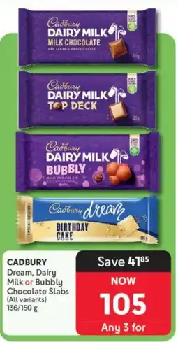 Makro Cadbury Dream, Dairy Milk or Bubbly Chocolate Slabs offer