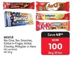 Makro Nestlé Bar One, Tex, Smarties, KitKat 4-Finger, KitKat Chunky, Milkybar or Aero offer