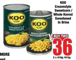 Boxer KOO Creamstyle Sweetcorn / Whole Kernel Sweetened In Brine offer