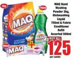 Boxer MAQ Hand Washing Powder 2kg, Dishwashing Liquid 750ml & Fabric Conditioner Refill Assorted 500ml offer