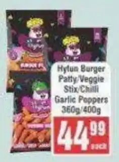Frontline Hytlun Burger Patty/Veggie Stix/Chilli Garlic Poppers offer