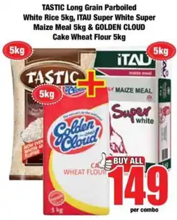 Boxer Tastic Long Grain Parboiled White Rice, Itau Super White Super Maize Meal & Golden Cloud Cake Wheat Flour offer