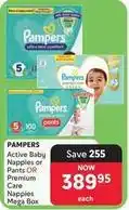 Makro Pampers - active baby nappies or pants or premium care nappies mega box offer
