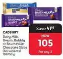 Makro Cadbury - dairy milk, dream, bubbly or bourneville chocolate slabs offer