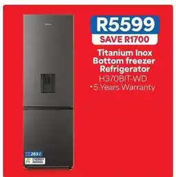 OK Furniture Hisense - titanium inox bottom freezer refrigerator h370bit-wd offer