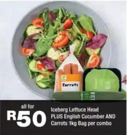 OK urban Iceberg Lettuce Head PLUS English Cucumber AND Carrots 1kg Bag offer