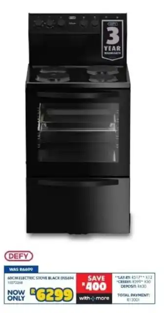 Defy 60CM Electric Stove Black