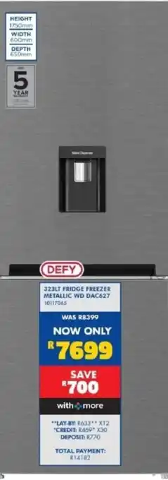 DEFY 323LT FRIDGE FREEZER METALLIC WD DAC627