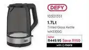 Bradlows Defy 1.7Ltr Tinted Glass Kettle WK5300G 10301351 offer