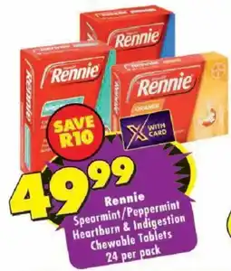 Shoprite Rennie Spearmint/Peppermint Heartburn & Indigestion Chewable Tablets offer