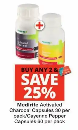 Checkers Medirite Activated Charcoal Capsules/Cayenne Pepper Capsules offer