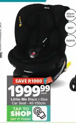 Checkers Hyper Little Me Black i-Size Car Seat offer