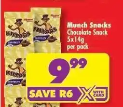 Shoprite Munch Snacks Chocolate Snack 5x14g per pack offer