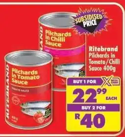 Shoprite Ritebrand Pilchards in Tomato/Chilli Sauce 400g offer