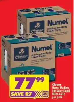Shoprite Clover Numel Medium Fat Dairy Liquid Blend 6x1ℓ per pack offer