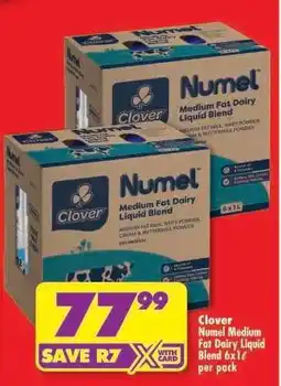 Shoprite Clover Numel Medium Fat Dairy Liquid Blend 6x1ℓ per pack offer