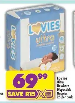 Shoprite LOVIES ULTRA NEWBORN DISPOSABLE NAPPIES 25 per pack offer