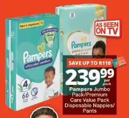 Checkers Pampers Jumbo Pack/Premium Care Value Pack offer
