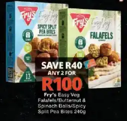 Checkers Fry's Easy Veg Falafels/Butternut & Spinach Balls/Spicy Split Pea Bites offer