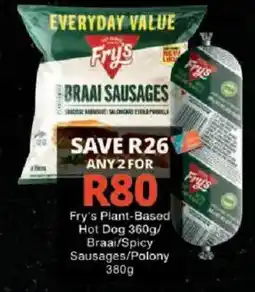 Checkers Fry's Plant-Based Hot Dog Braai/Spicy Sausages/Polony offer