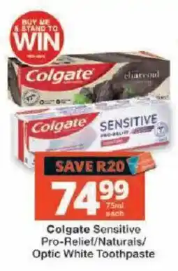 Checkers Colgate Sensitive Pro-Relief/Naturals/Optic White Toothpaste offer