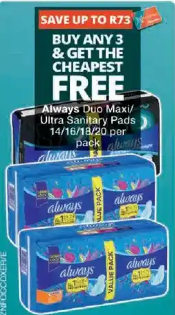 Checkers Always Duo Maxi/Ultra Sanitary Pads offer