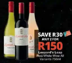 Checkers Leopard's Leap Red/White Wine All Variants offer