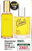 Dis-Chem Revlon Moondrops Cologne Spray 55ml or Revlon Charlie EDT 50ml-Each offer
