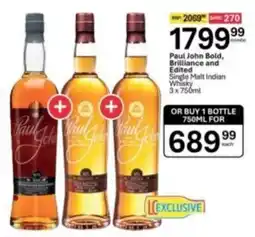 Liquor City Paul John Bold, Brilliance and Edited Single Malt Indian Whisky offer
