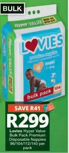 Checkers Lovies Hyper Value Bulk Pack Premium Disposable Nappies offer