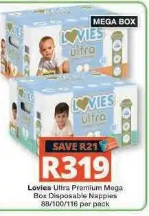 Checkers Lovies Ultra Premium Mega Box Disposable Nappies offer