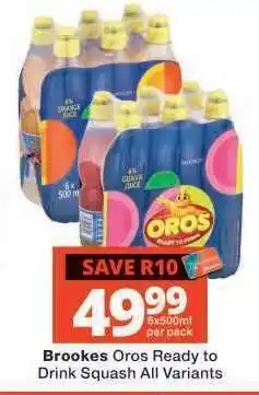 Checkers Brookes Oros Ready to Drink Squash All Variants offer