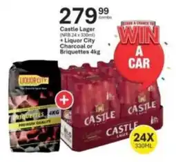 Liquor City Castle Lager + Liquor City Charcoal or Briquettes offer