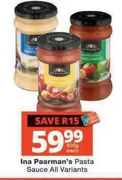 Checkers Ina Paarman's Pasta Sauce All Variants offer