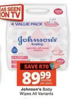 Checkers JOHNSON'S Baby Wipes (All variants) offer