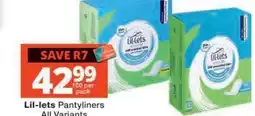 Checkers LIL-LETS PANTYLINERS offer