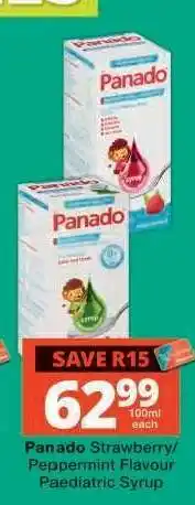 Checkers Panado Strawberry/Peppermint Flavour Paediatric Syrup offer