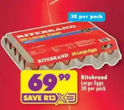 Shoprite RITEBRAND LARGE EGGS 30 per pack offer