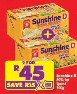 Shoprite SUNSHINE D 80% FAT SPREAD 500g offer