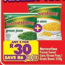 Shoprite Harvestime Frozen Sweet Corn/Green Peas/Green Beans 250g offer