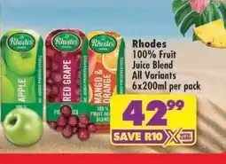Shoprite RHODES 100% FRUIT JUICE BLEND all variants 6x200ml per pack offer