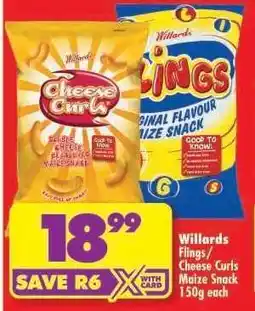 Shoprite WILLARDS FLINGS/CHEESE CURLS MAIZE SNACK 150g each offer