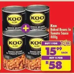 Shoprite Koo Baked Beans in Tomato Sauce 400g offer