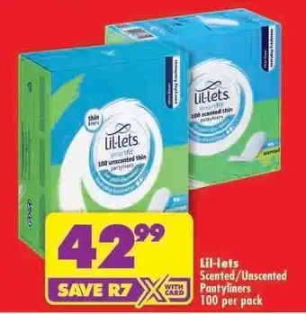 Shoprite Lil-lets Scented/Unscented Pantyliners offer